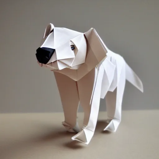 Prompt: polarbear made of origami, diorama