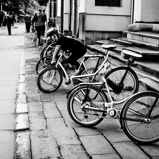 Image similar to cats stealing bycicles, dslr photo