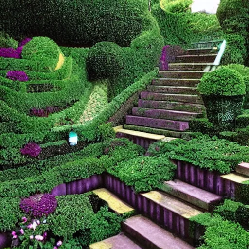 Prompt: lush garden stairs, by mc escher