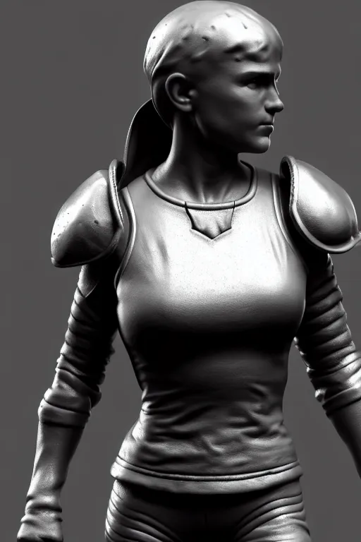 Image similar to a highly detailed zbrush sculpt of athletic girl in light leather armor, high contrast, cinematic light, featured on artstation, octane render, path tracing, sharp focus, 4 k