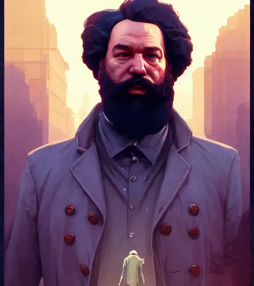 Image similar to highly detailed portrait giga chad karl marx in gta v, stephen bliss, unreal engine, fantasy art by greg rutkowski, loish, rhads, ferdinand knab, makoto shinkai and lois van baarle, ilya kuvshinov, rossdraws, tom bagshaw, global illumination, radiant light, detailed and intricate environment