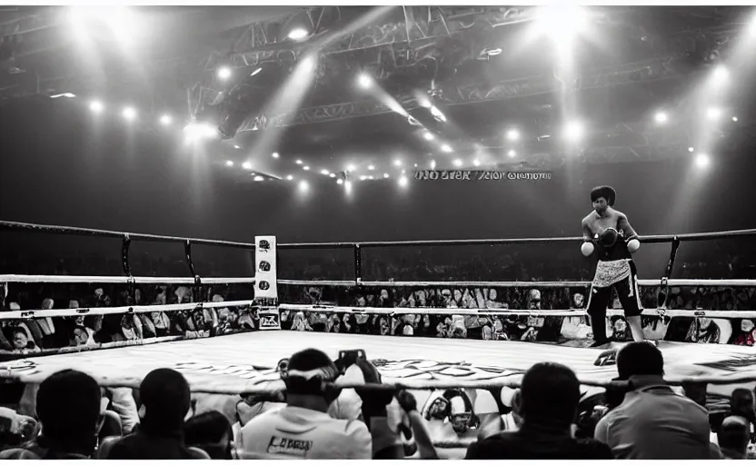 Image similar to landscape photography of a boxing match between rohit sharma & virat hohli in the ring, ultra realistic, highly detailed, canon 3 5 mm photography