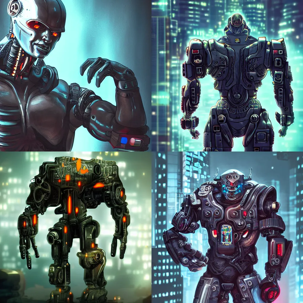 Prompt: cyborg minotaur, cyberpunk, character art, cinematic, dramatic