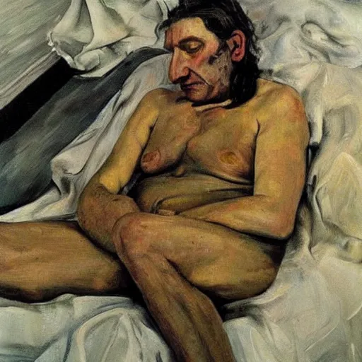 Image similar to painting by lucien freud