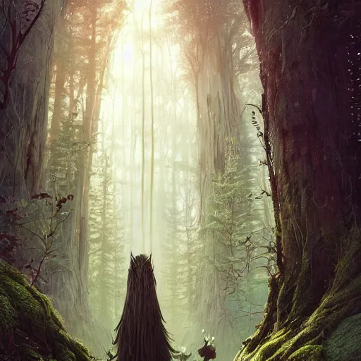 Image similar to highly detailed creepy forest humanoide creature in robes, stephen bliss, unreal engine, fantasy art by greg rutkowski, loish, rhads, ferdinand knab, makoto shinkai and lois van baarle, ilya kuvshinov, rossdraws, tom bagshaw, global illumination, radiant light, detailed and intricate environment