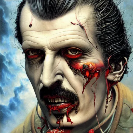 Prompt: realistic detailed image of Vincent Price by Ayami Kojima, Amano, Karol Bak, Greg Hildebrandt, and Mark Brooks, Neo-Gothic, gothic, rich deep colors. Beksinski painting, part by Adrian Ghenie and Gerhard Richter. art by Takato Yamamoto. masterpiece