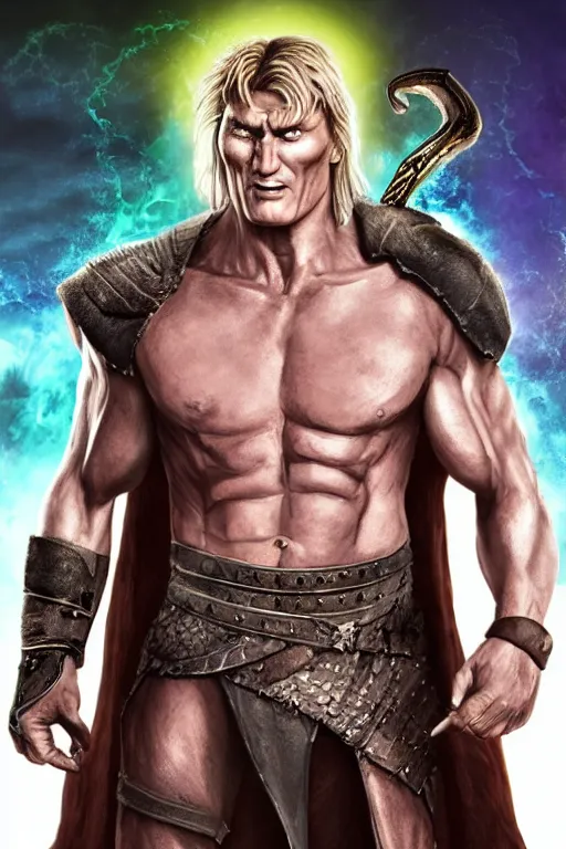 Image similar to portrait of dolph lundgren as destruction of the endless, the sandman, herculean thanos, conan the barbarian, second life avatar, the sims 4