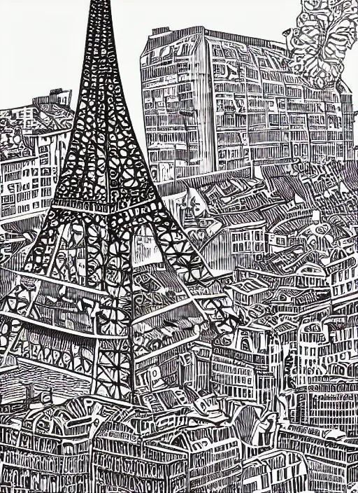 Image similar to portrait of paris, vivid, intricate, highly detailed, smooth, linocut illustration by tim foley