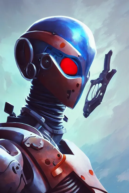 Image similar to epic mask helmet robot ninja portrait stylized as fornite style game design fanart by concept artist gervasio canda, behance hd by jesper ejsing, by rhads, makoto shinkai and lois van baarle, ilya kuvshinov, rossdraws global illumination radiating a glowing aura global illumination ray tracing hdr render in unreal engine 5