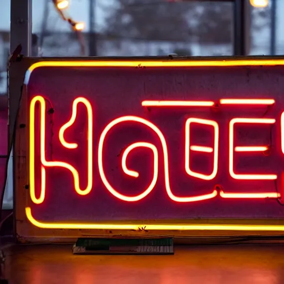 Image similar to neon sign reading hot ; googie, diner