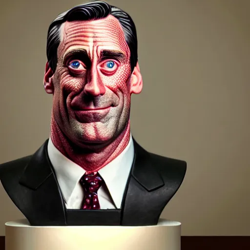 Prompt: uhd photorealistic statue of john hamm made entirely of spam. spasm john hamm. correct face.