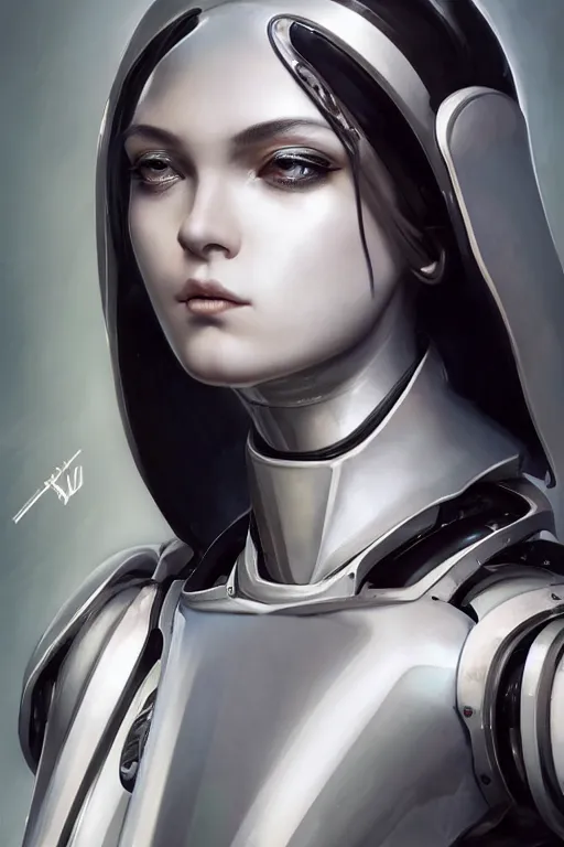 Image similar to a beautiful half body image of a futuristic android with a mechanical mecha body, mostly black metal with internal lights glowing inside, symmetrical and realistic proportions by Irakli Nadar, tom bagshaw, Charlie Bowater with details by Jason Felix, furio tedeschi, face by ilya kuvshinov, artgerm, cinematic backlit lighting, detailed, intricate, beauty retouch, elite, photo realistic, octane render, hyper real, ultra detailed, trending on artstation pinterest and deviantart