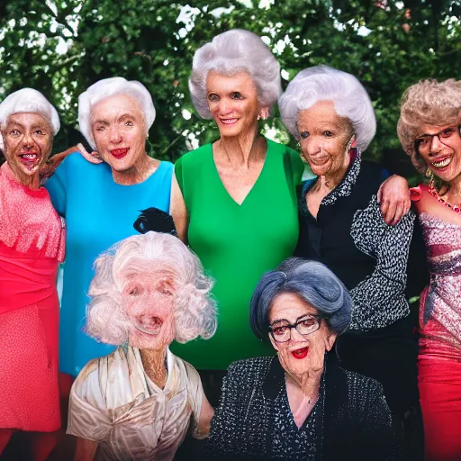 Prompt: old spice girls at age 9 0 years old, color ( sony a 7 r iv, symmetric balance, polarizing filter, photolab, lightroom, 4 k, dolby vision, photography award ), vogue, perfect face