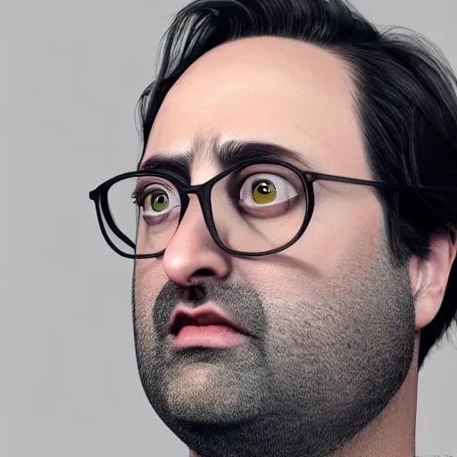 Image similar to hyperrealistic image of eric wareheim, stunning 3 d render inspired art by xiang duan and thomas eakes, perfect facial symmetry, hyper realistic texture, intricate, photorealistic, highly detailed attributes and atmosphere, dim volumetric cinematic lighting, 8 k octane detailed render, trending on artstation, masterpiece, stunning,