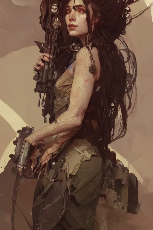 Prompt: A full portrait of a beautiful post apocalyptic offworld enchanter, intricate, elegant, highly detailed, digital painting, artstation, concept art, smooth, sharp focus, illustration, art by Krenz Cushart and Artem Demura and alphonse mucha