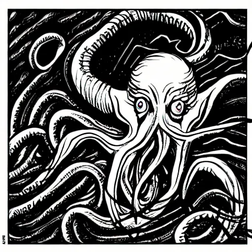 Prompt: cthulhu drawing junji ito style