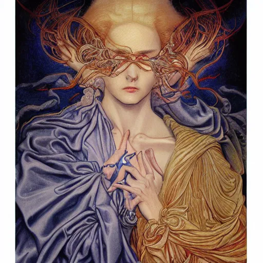 Image similar to a painting in the style of ayami kojima and in the style of jean delville.