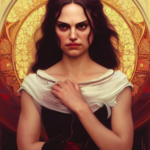 Image similar to anger hell, natalie portman and mila kunis, intricate, elegant, highly detailed, digital painting, artstation, concept art, smooth, sharp focus, illustration, art by artgerm and greg rutkowski and alphonse mucha and william - adolphe bouguereau