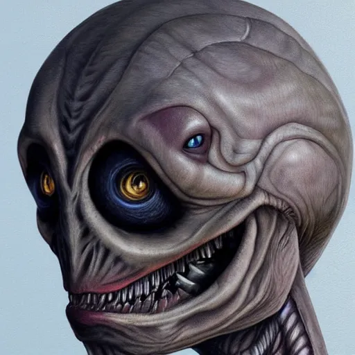 Image similar to head and shoulder portrait of a new alien monster, creative design, realistic detailed painting, trending on deviantart