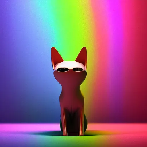 Image similar to 3d rainbow cat character by Beeple, front view