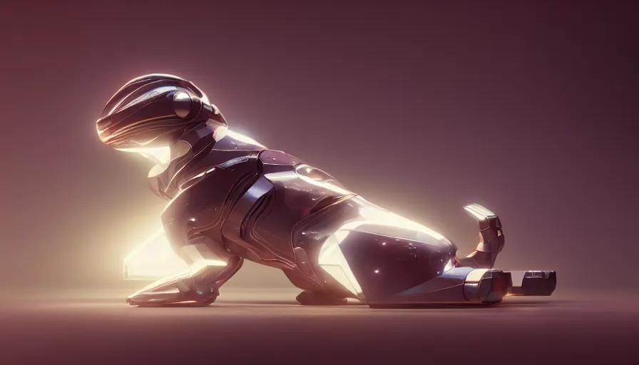 Prompt: a futuristic pet robot by artgerm and greg rutkowski and alphonse mucha, zaha hadid, cat dog teddy mix, volumetric light, detailed, octane render, midsommar