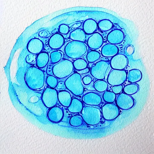 Image similar to highly intricate interlocking tiny aqua blue blobs, watercolor drawing