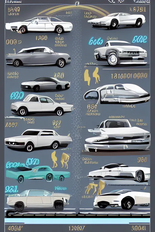 Prompt: illustration showing the evolution of cars