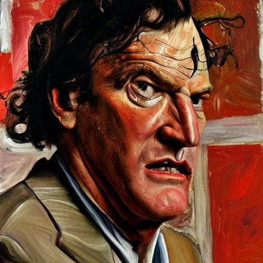 Prompt: high quality high detail painting by lucian freud, hd, portrait of mad tarantino