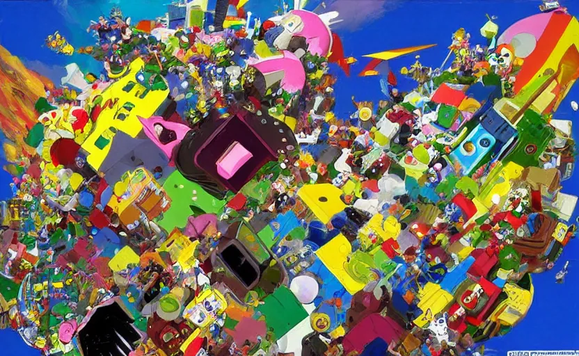 Prompt: katamari damacy in the style of john berkey