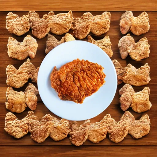 Image similar to chicken fried on a computer cpu chip plate, food, photograph, poster, orthographic