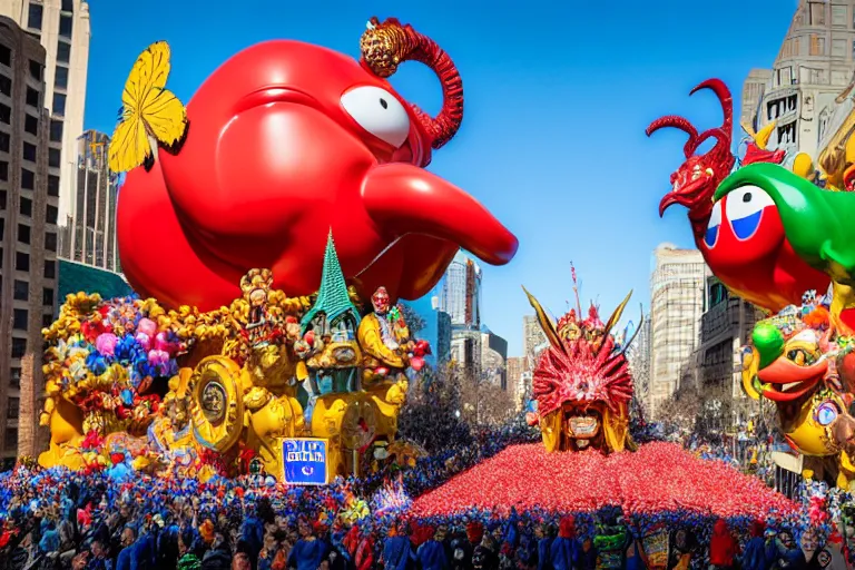 Image similar to photo of giant beautiful elaborate parade float designed by geoff darrow!!!! and ( ( ( ( ( ( chris's foss ) ) ) ) ) ), in the macys parade, detailed 4 k photo