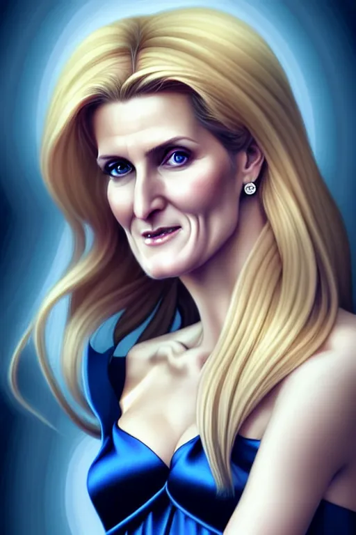 Prompt: Beautiful alluring Helle Thorning Schmidt portrait in satin dress by Artgerm and WLOP, Pixiv