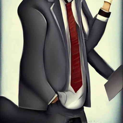 Prompt: A drunk wolf in a suit and tie pretending to be a person, artstation, digital art