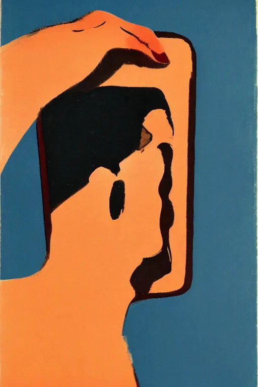 Image similar to man looking into a mirror, 1960’s minimalist advertising illustration, painterly, expressive brush strokes