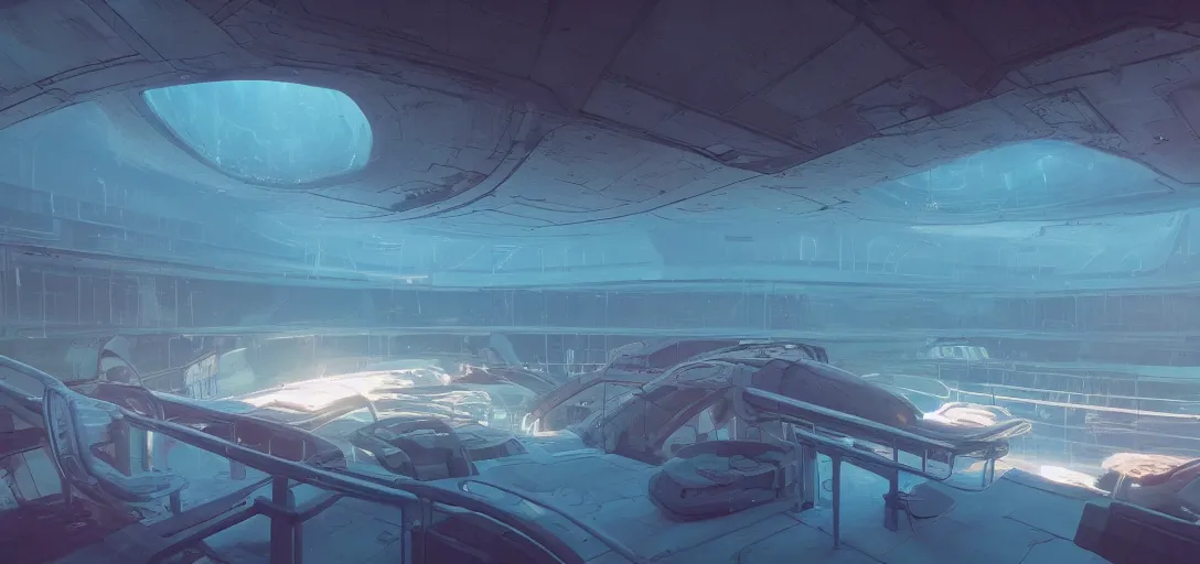 Image similar to interior of a futuristic abandoned underwater laboratory, sci - fi, digital art by beeple, simon stalenhag and paul chadeisson