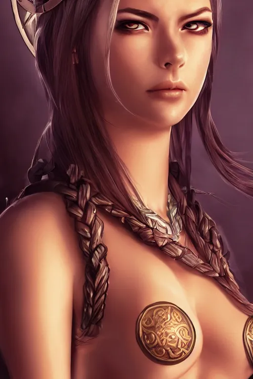 Image similar to heroine, beautiful, full body portrait, thin but strong viking samurai woman, open shirt, 6 pack, symmetrical beautiful face, relaxed pose, ultra detailed, digital art, 8 k, character, realistic, hyperrealistic