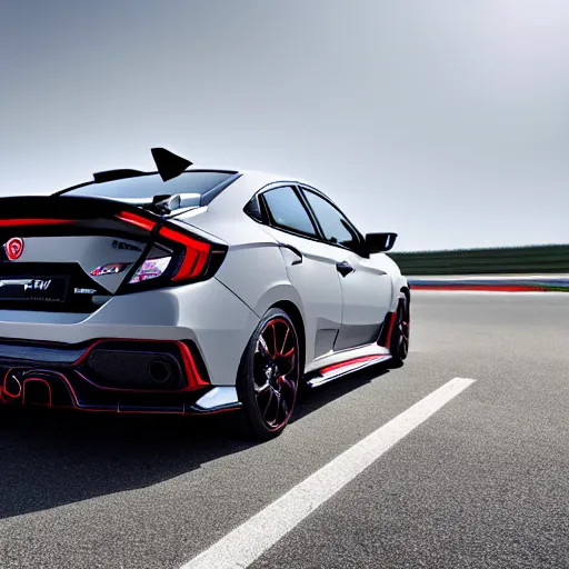 Image similar to 2 0 2 0 civic coupe type r from behind, carbon fiber wing spoiler