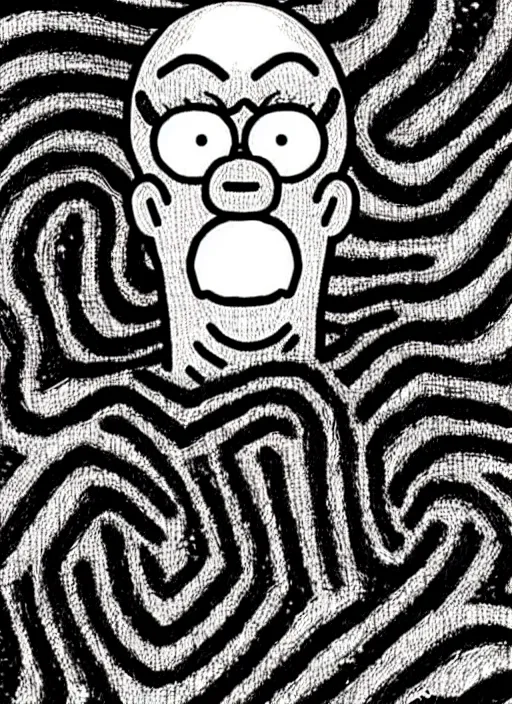 Image similar to junji ito style homer simpson, intricate, highly detailed, illustration, art by junji ito, junji ito