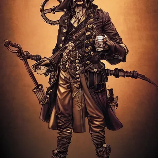 Prompt: a steampunk pirate, by kim jung gi and karl kopinski and guweiz