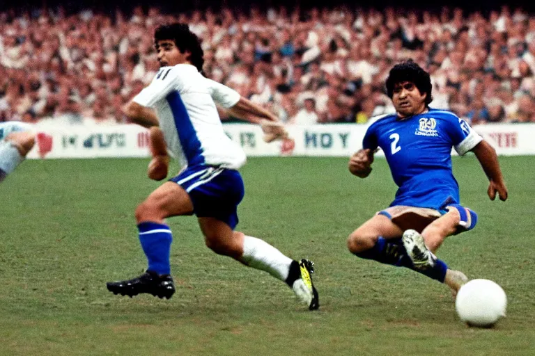 Image similar to diego maradona scoring a hand of god goal against a capybara goal keeper