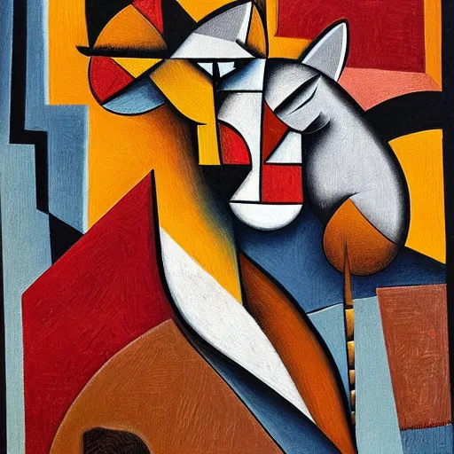 Prompt: A highly stylized conceptual art 4k shaded, finely detailed, matte illustration with intricate patterns of two abstract expressionist cats , their bodies intertwined together in the style of cubism Juan Gris