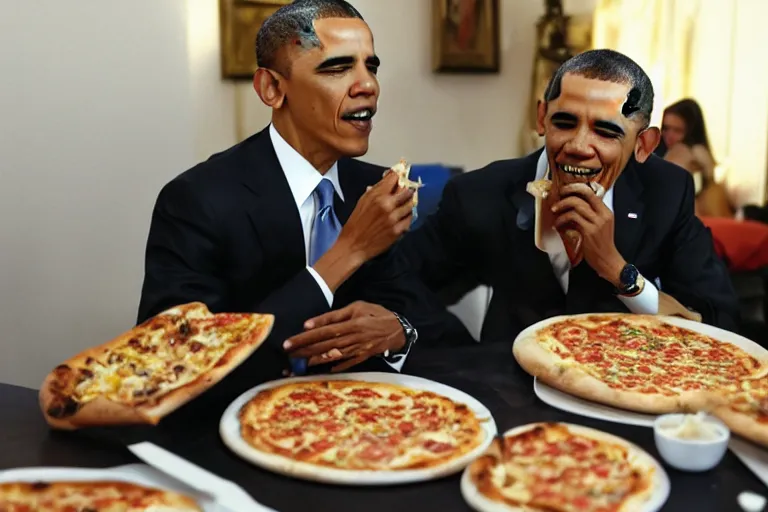 Image similar to a photo of obama eating pizza