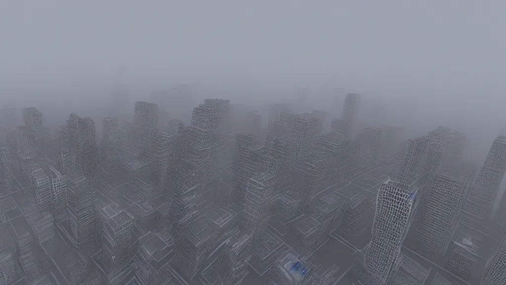 Prompt: a metropolis city in a foggy valley. physically based render.