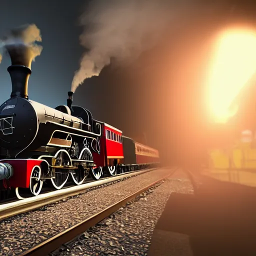 Prompt: a steam engine train at a station platform, highly detailed, photorealistic portrait, bright studio setting, studio lighting, crisp quality and light reflections, unreal engine 5 quality render