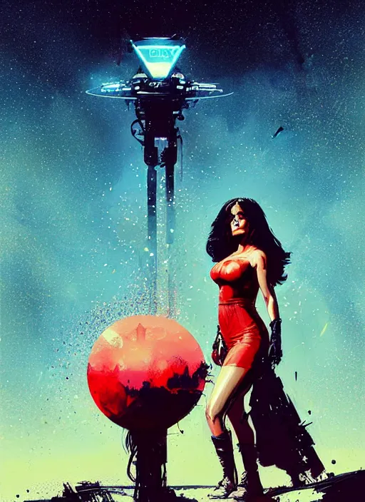 Image similar to sci - fi art, salma hayek as mars queen, red peaks in the background, art by ismail inceoglu