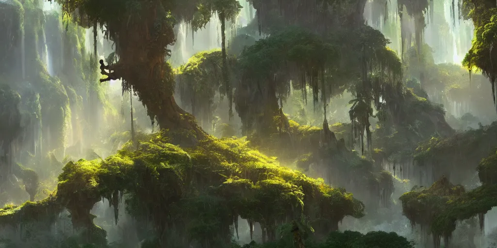 Image similar to an environmental concept art of avatar, highly detailed, environmental light, cinematic by francis tneh