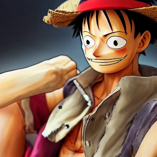 Image similar to photorealistic luffy in real life, random content position, details face content, details body content, medium long shot, highly content details, real human face content.