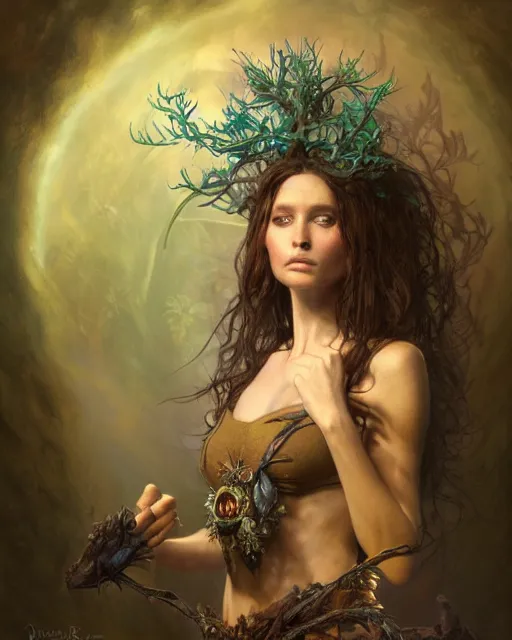 Image similar to dryad, stern like athena, a singer, portrait, studio lighting by jessica rossier and brian froud and gaston bussiere