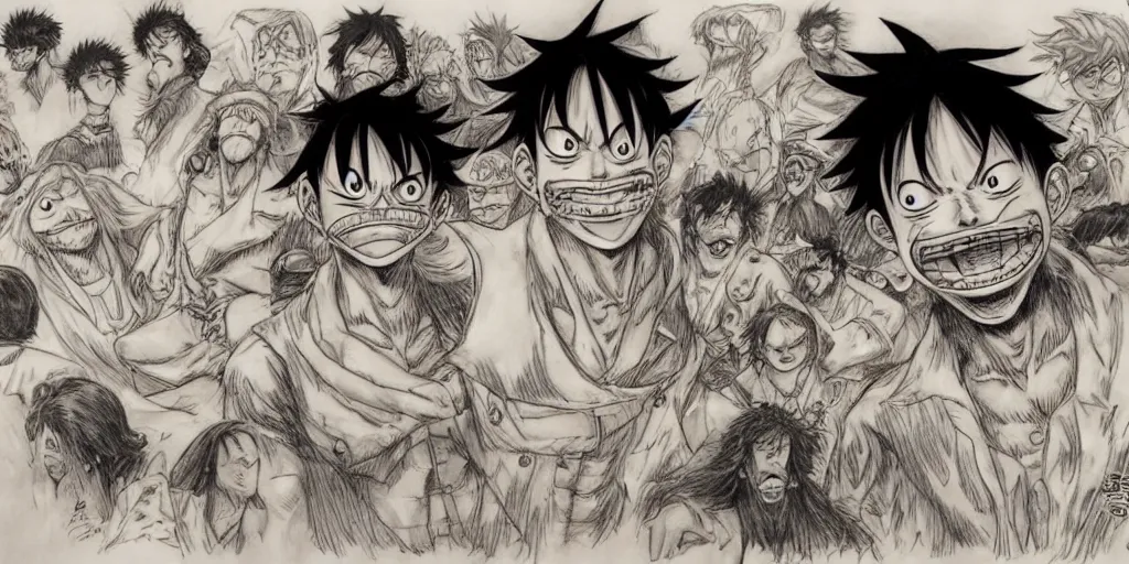 Image similar to [ luffy mustache ] ( by kim jung gi ) ( by kentaro miura )