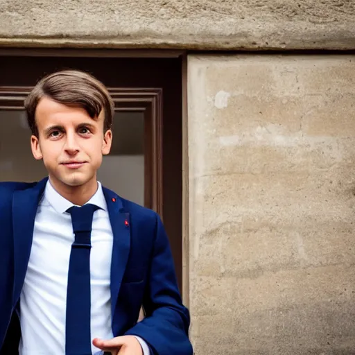 Image similar to the 10 years old grandson of Emmanuel Macron, 50mm photography, high quality, 4K